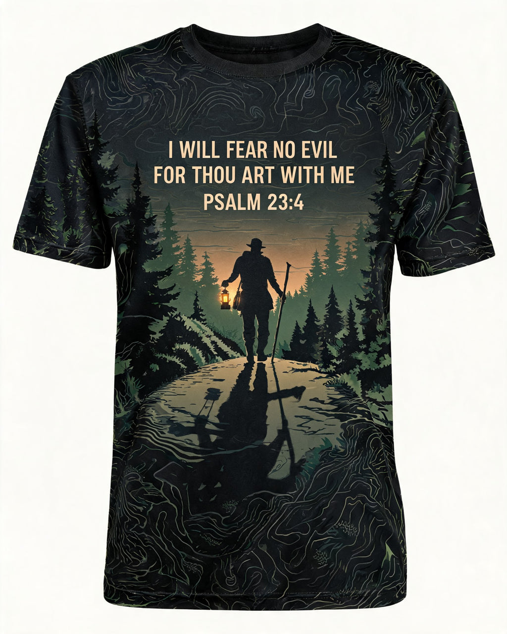 Christian Shirt Green I Will Fear No Evil Hunting AOP T-shirt