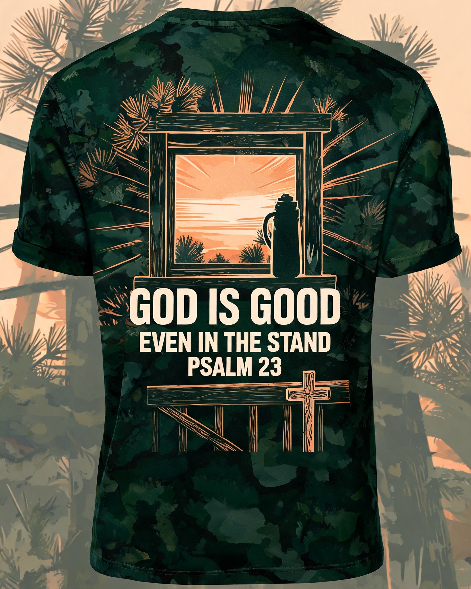 Mens Christian Shirts God Is Good Even In The Stand Hunting AOP T-shirt
