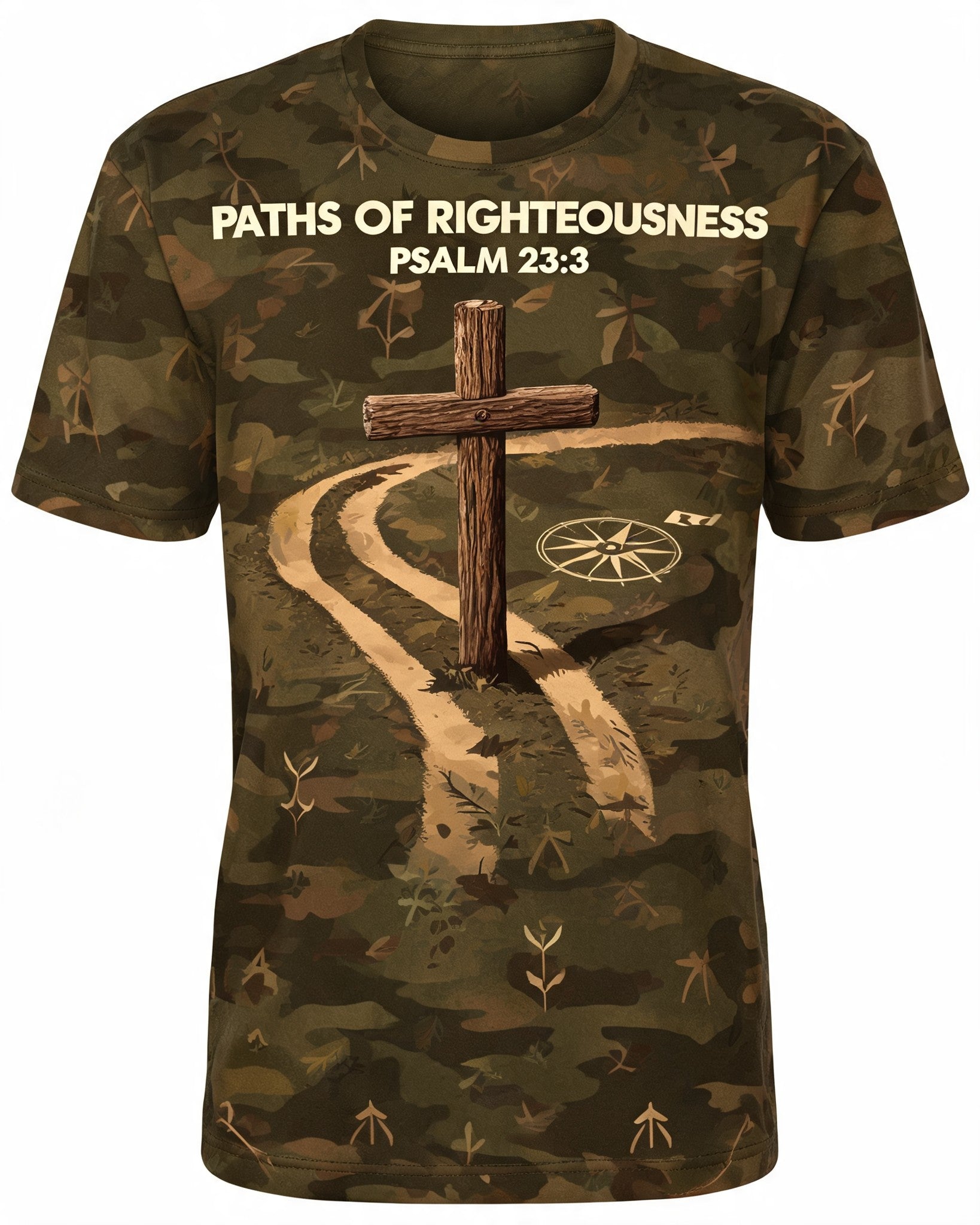 Christian Shirt Cross Paths Of Righteousness Hunting AOP T-shirt