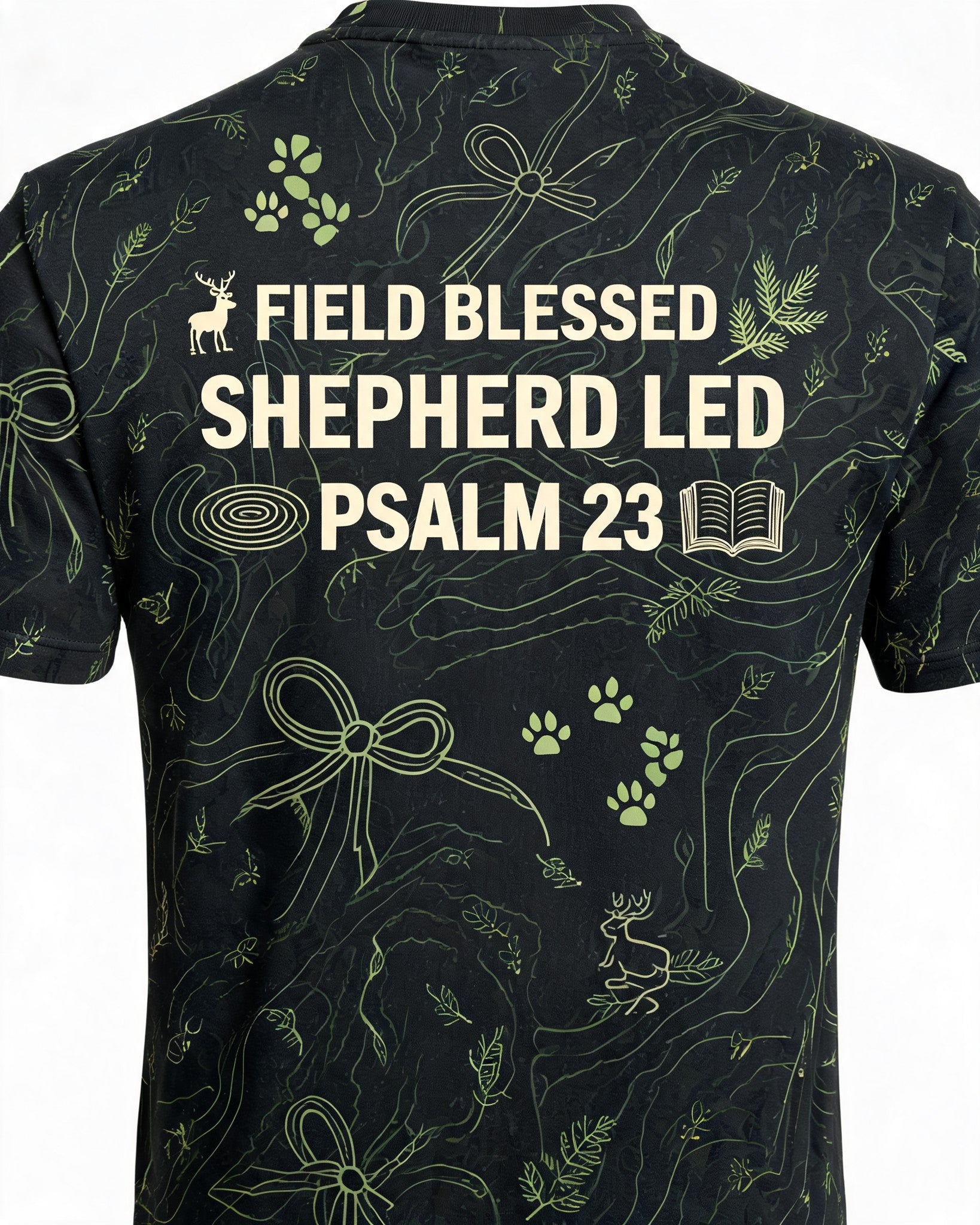 Christian Hunting Gift For Dad Son Church Men Field Blessed Shepherd Led AOP T-shirt
