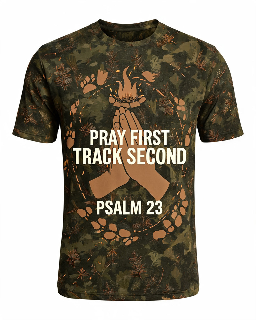Christian Shirt For Kids Pray First Track Second Hunting AOP T-shirt