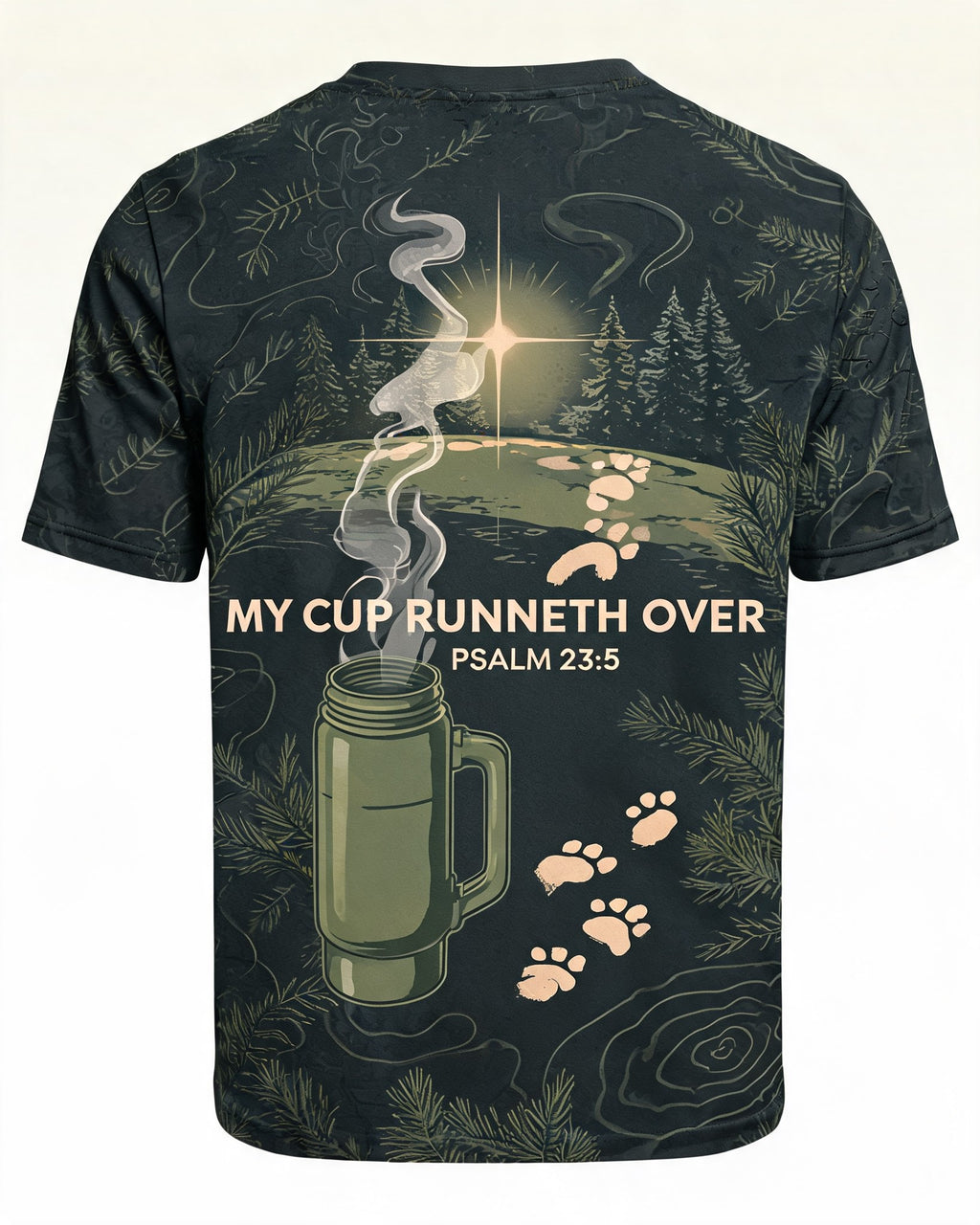 Christian Hunting Shirt My Cup Runneth Over Psalm 23 AOP T-shirt