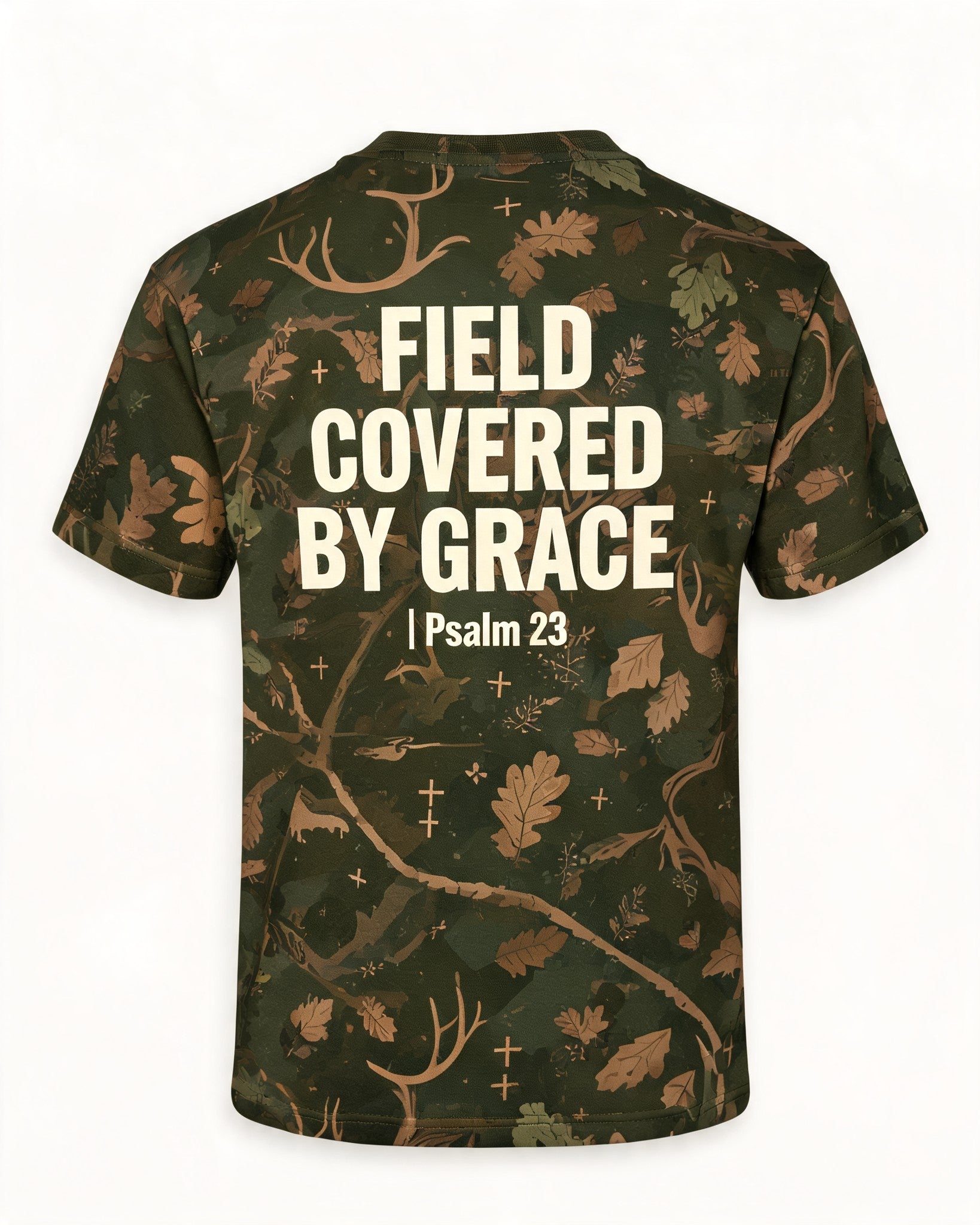 Christian Shirt Camo Field Covered By Grace AOP Tee