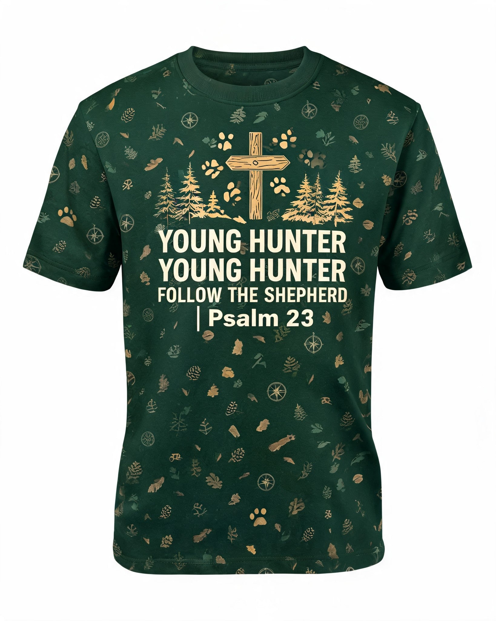 Christian Hunting Shirt Young Hunter Follow The Shepherd AOP Tee