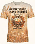 Christian Hunting Shirts For Men - Harvest The Field Thank The Lord Short Sleeve AOP T-shirt