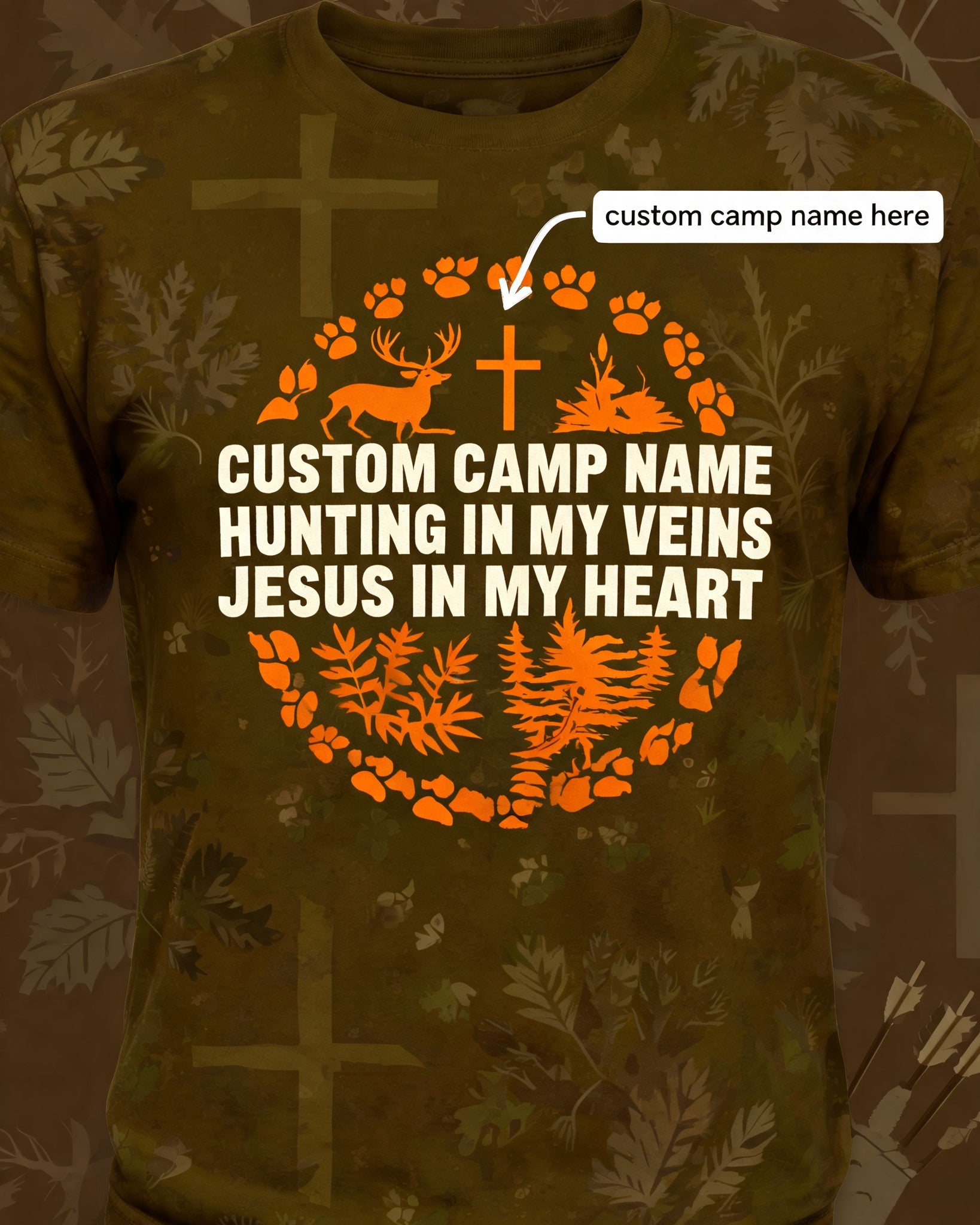 Christian Hunting Shirts For Men Custom Camp Name Faith AOP Tee