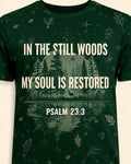 Christian Shirt Green Still Woods Psalm 23 Hunting AOP Tee