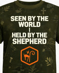 Christian Hunting Shirt Blaze Orange Shepherd Faith AOP Tee
