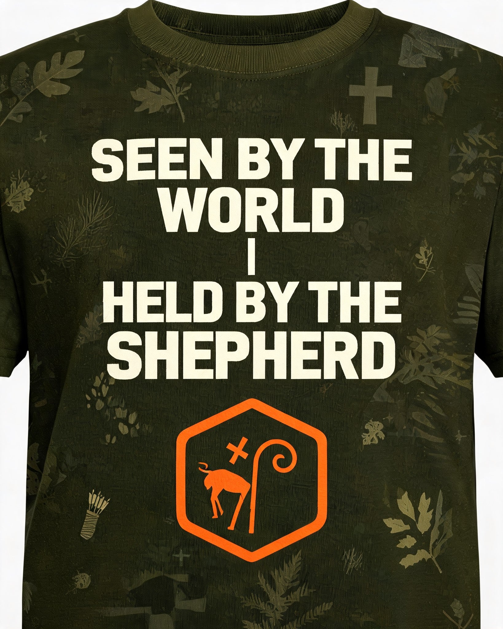 Christian Hunting Shirt Blaze Orange Shepherd Faith AOP Tee