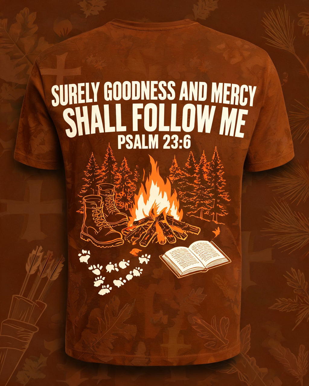 Christian Hunting Shirts For Men Goodness Mercy Campfire AOP Tee