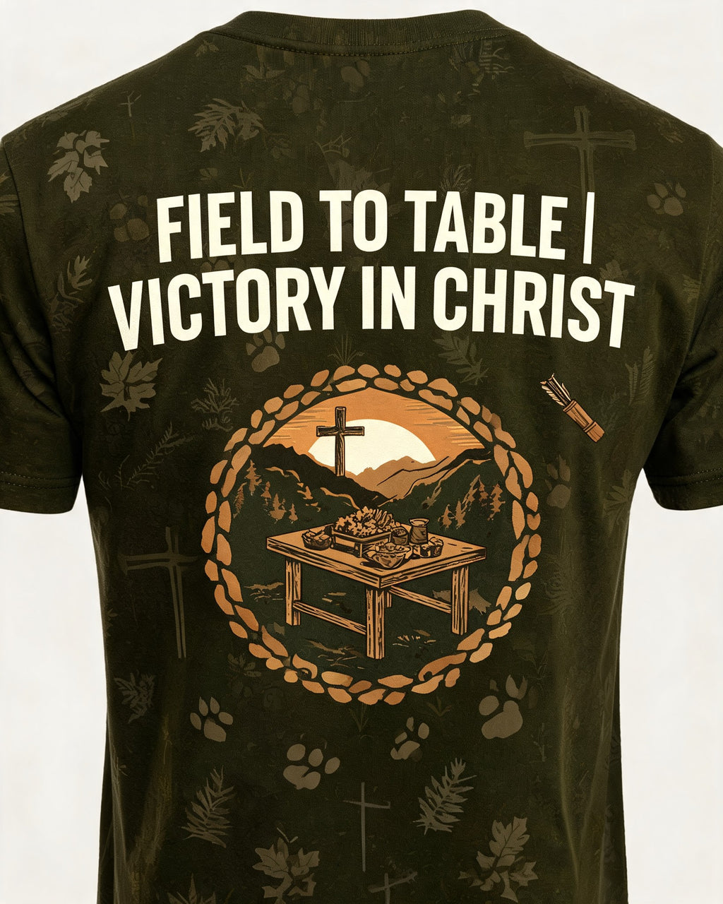 Christian Hunting Shirts For Men Field To Table Victory AOP Tee