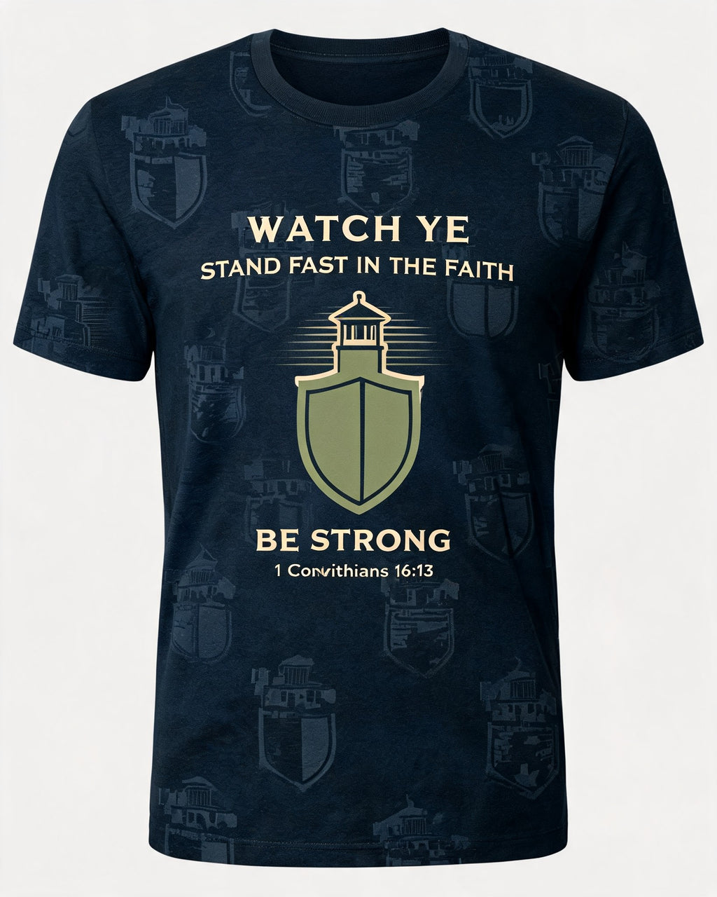 Men’s Christian KJV Stand Fast Shirt Be Strong AOP Tee