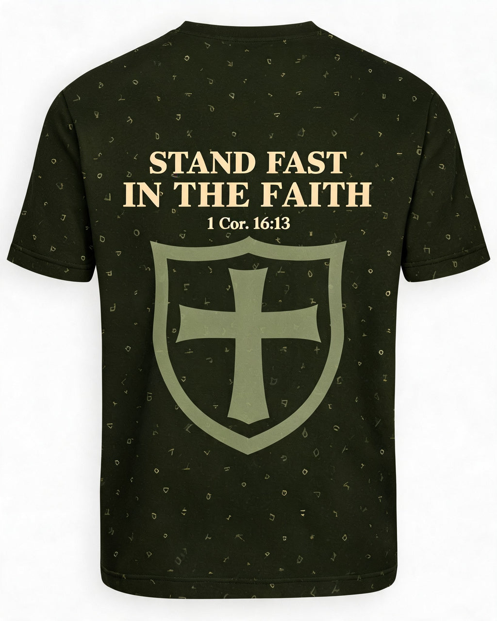 Christian Shirt Stand Fast Cross Shield Men’s AOP Tee