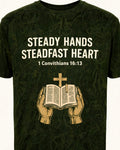 Steadfast Christian Shirt Steady Hands Steadfast Heart AOP Tee