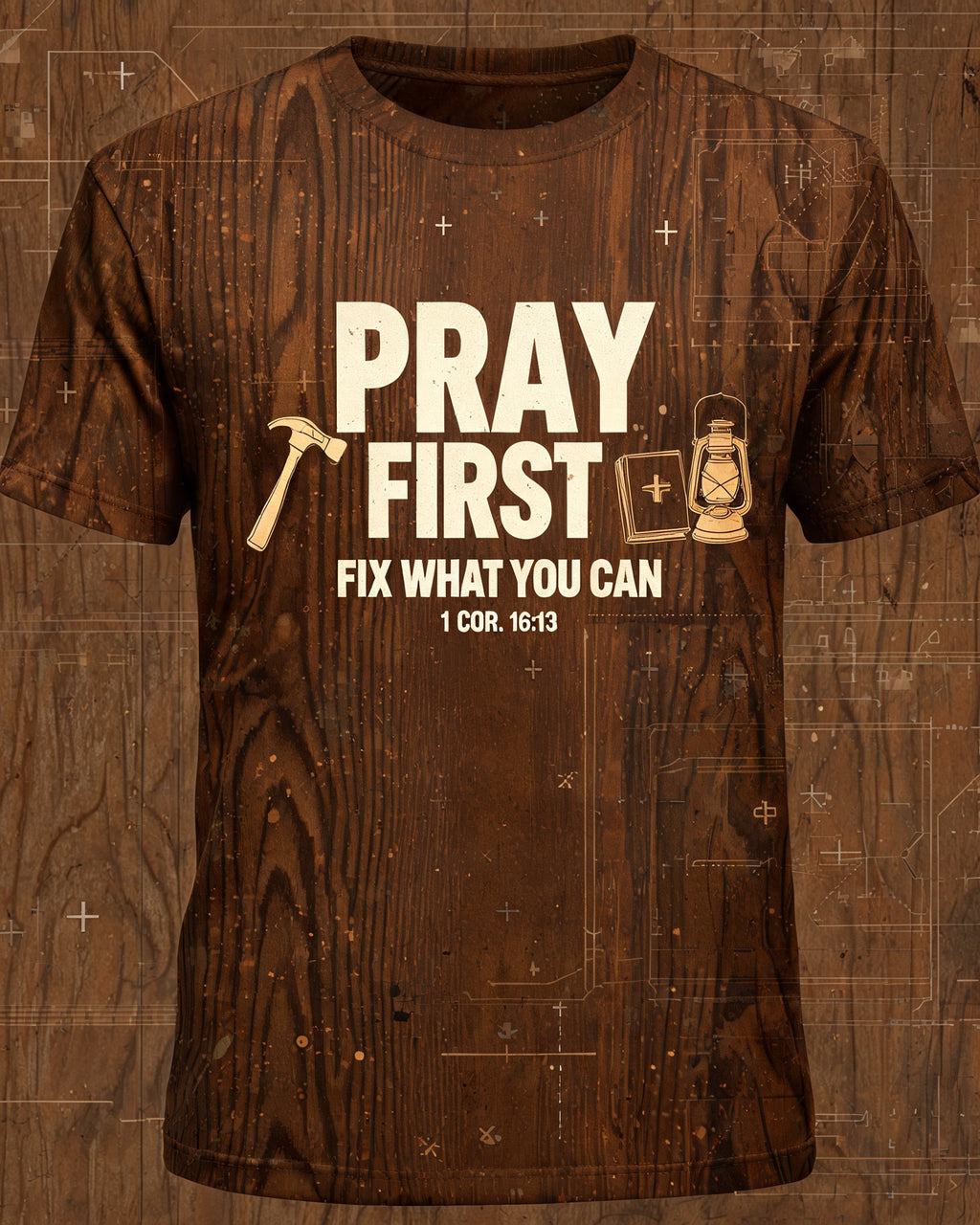 Mens Christian Shirts Funny Pray First Rule Board AOP Tee