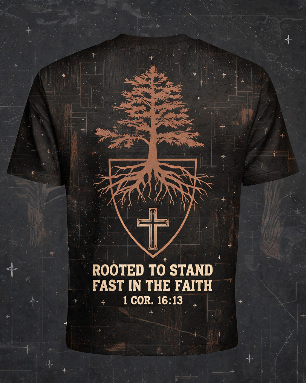 Christian Shirt Green Rooted To Stand AOP Tee