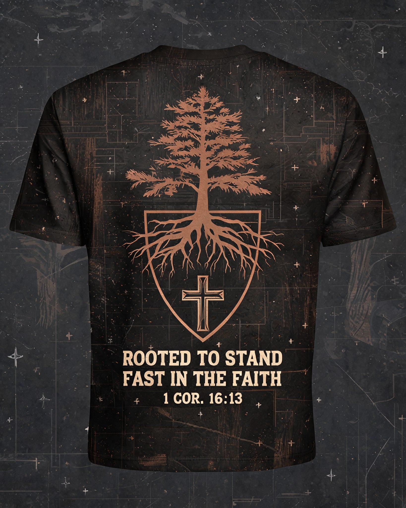Christian Shirt Green Rooted To Stand AOP Tee