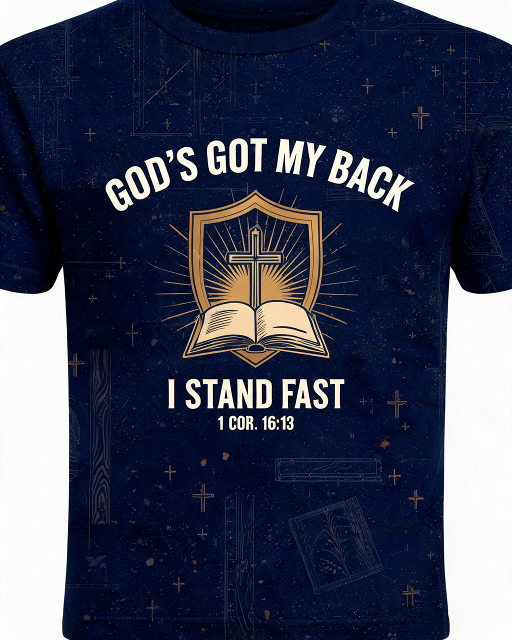 Christian Shirt Gods Got My Back Gods Got My Back Shield AOP Tee