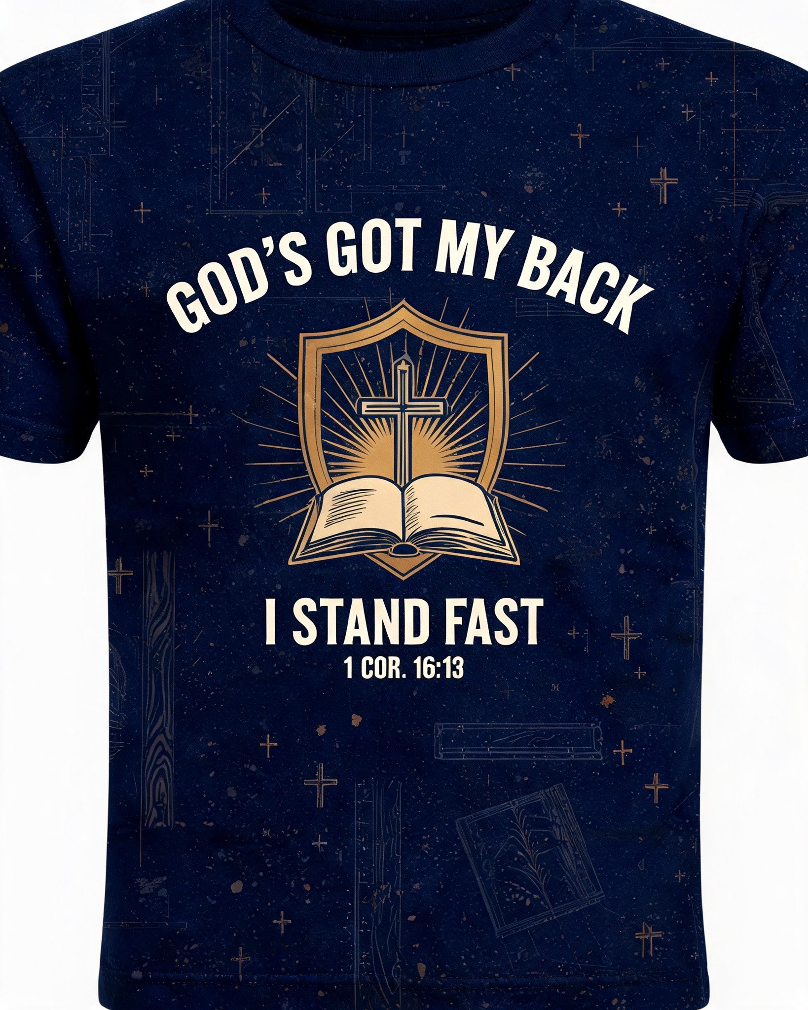 Christian Shirt Gods Got My Back Gods Got My Back Shield AOP Tee