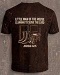 Christian Father Son Gift Little Man Of The House AOP Tee