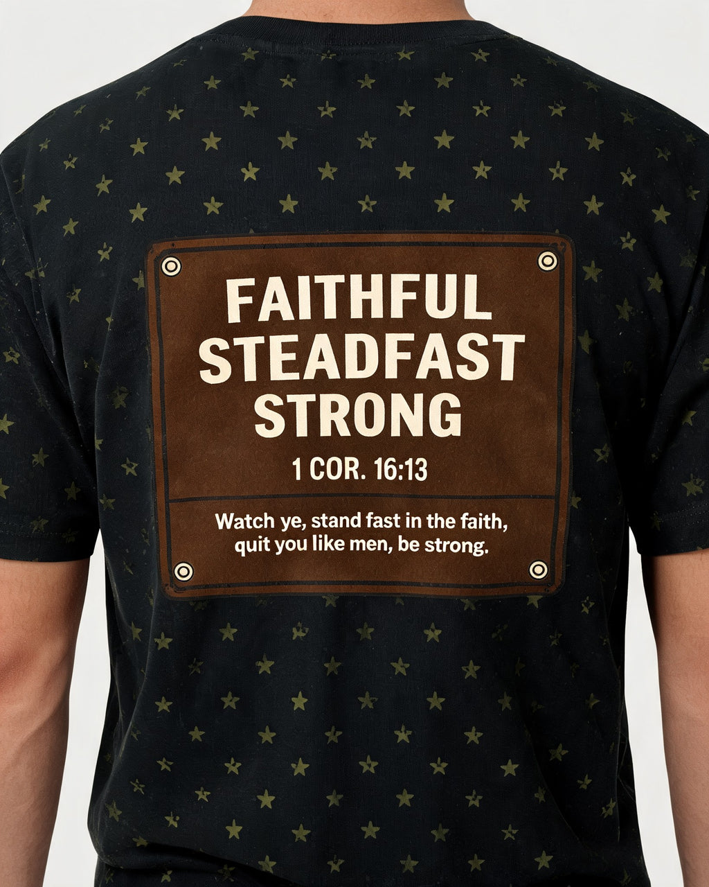 Mens Christian Shirts Big And Tall Faithful Steadfast Strong AOP Tee