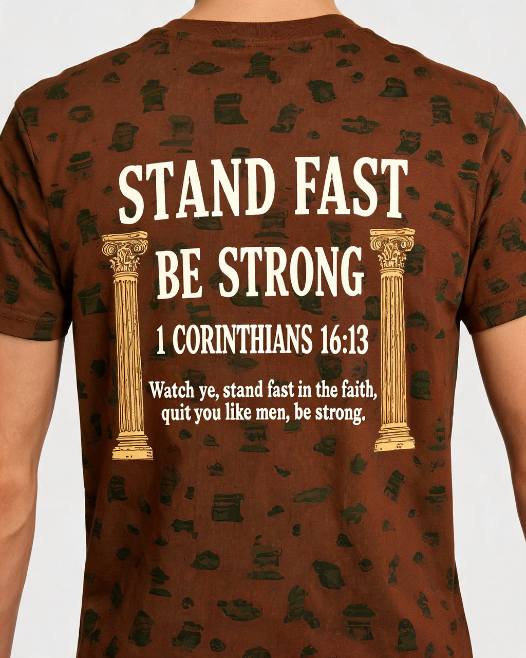 Christian Shirt Men Big And Tall Stand Fast Be Strong KJV AOP T-shirt