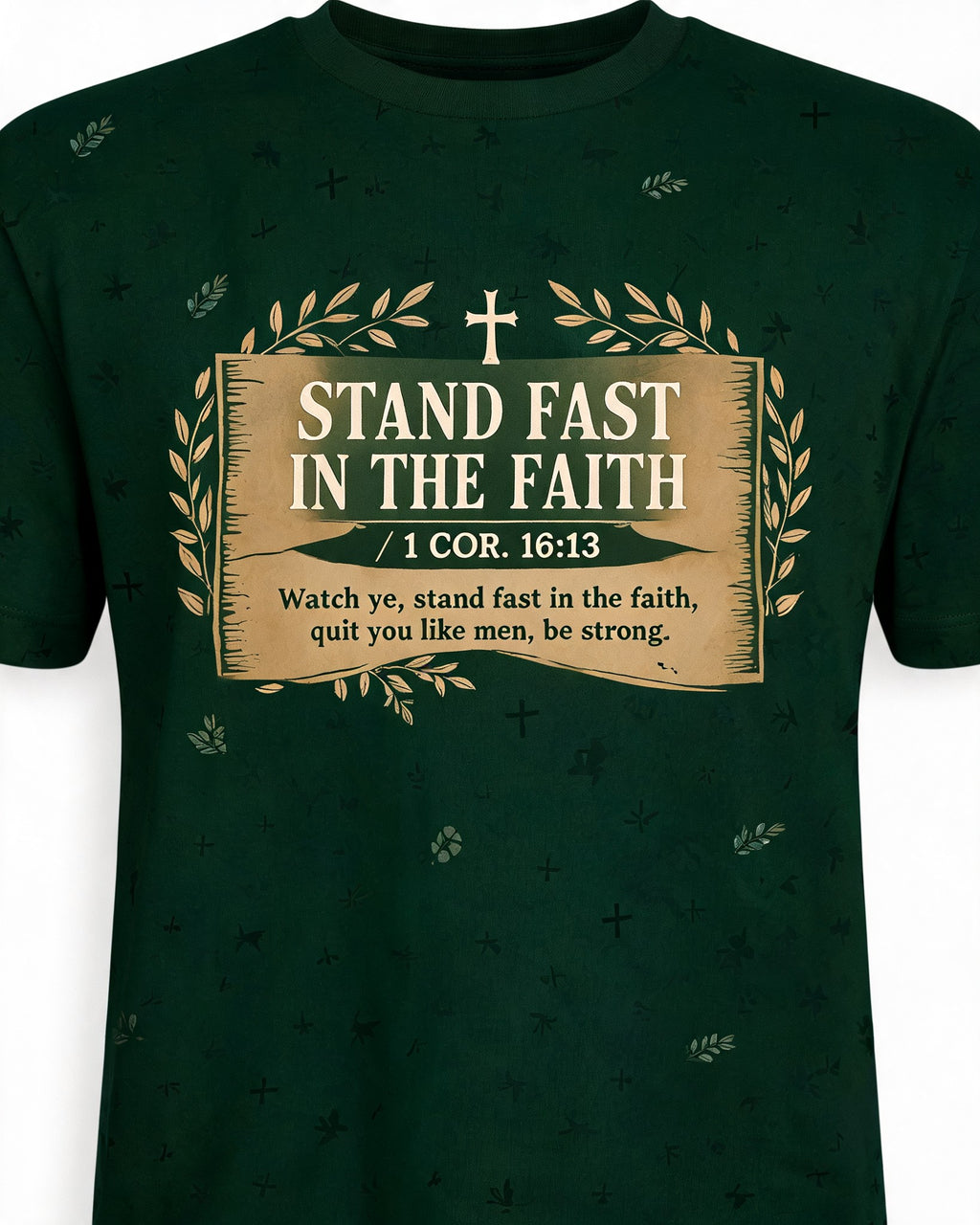 Vintage Christian Shirt Stand Fast In The Faith Earth Tone AOP Tee