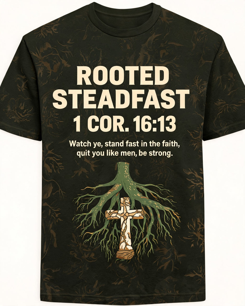 Christian Shirt Green Rooted Steadfast Men Short Sleeve AOP Tee