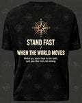 Christian Shirt Green Stand Fast When The World Moves AOP Tee