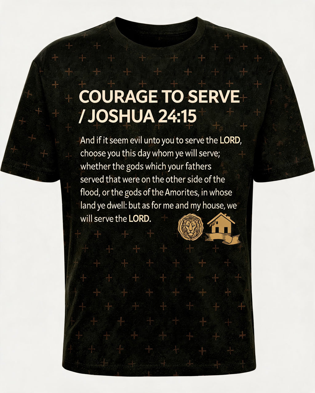 Christian Shirt Lion Courage To Serve Joshua 24:15 AOP Tee