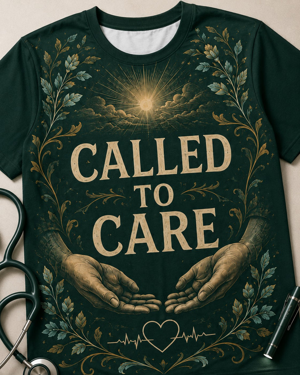 Jesus Shirts For Women Christian Nurse Called To Care AOP Two Sided Faith Scrub Shirt Matthew 25 36 KJV