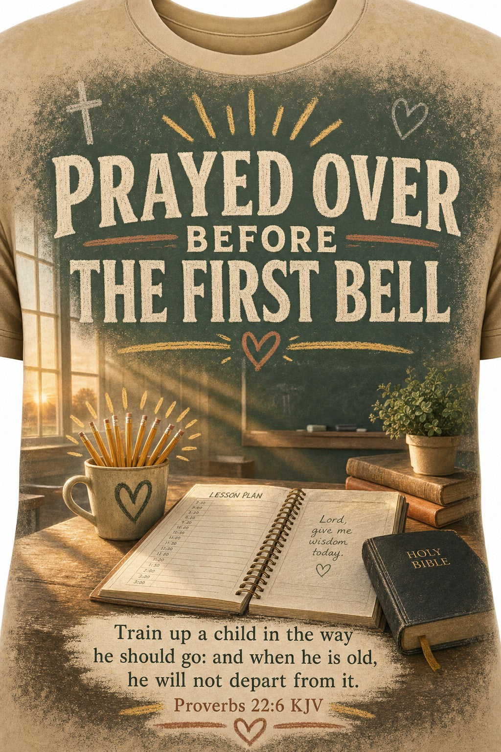 Religious Teacher Shirts Proverbs 22:6 KJV Prayed Over Before The First Bell Faith Tee
