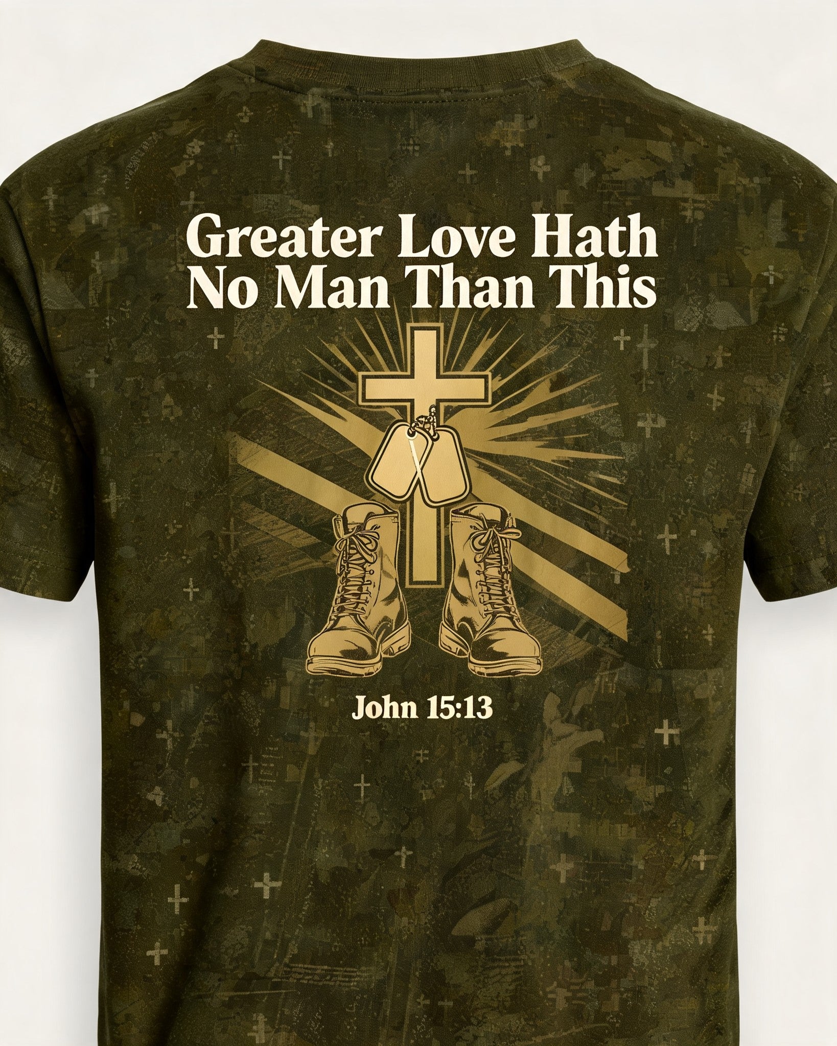 Greater Love Christian Veteran AOP T-shirt