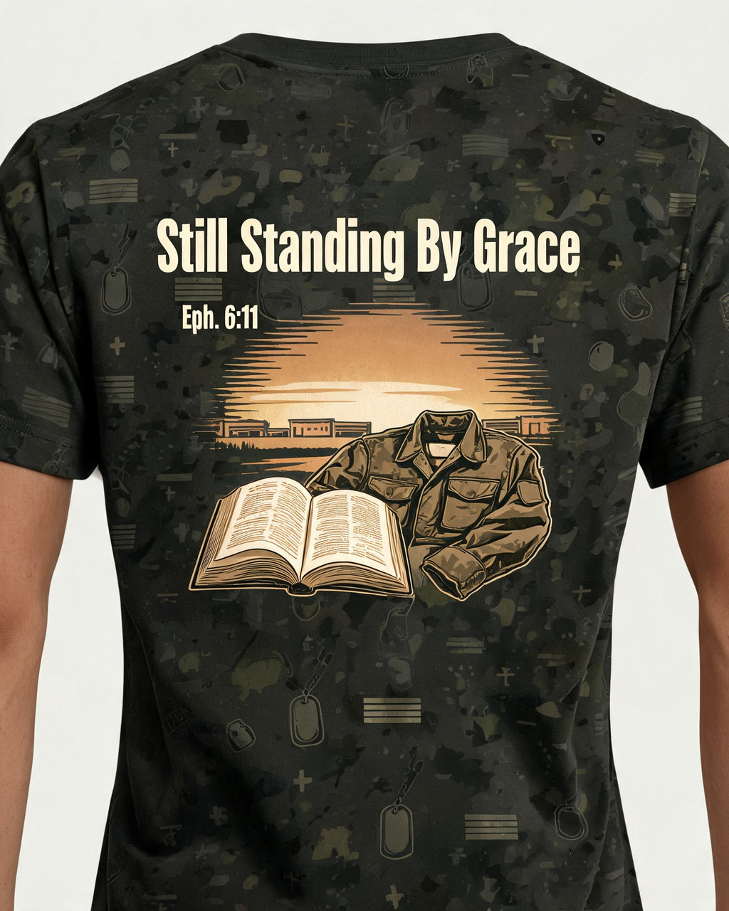 Christian Veteran Shirt Still Standing By Grace AOP T-shirt