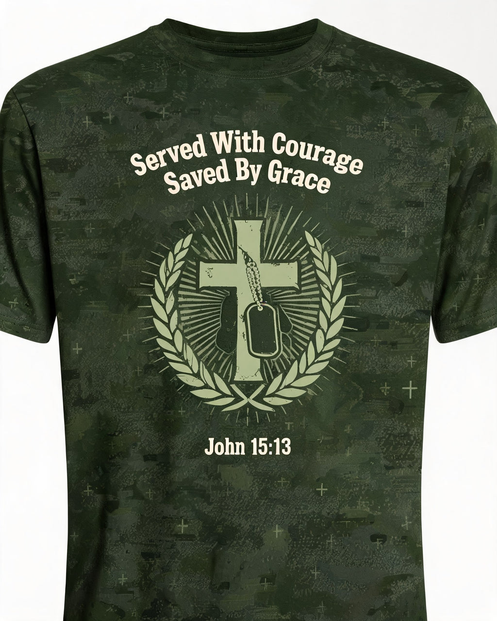 Christian Veteran Gift Served With Courage Saved By Grace AOP T-shirt