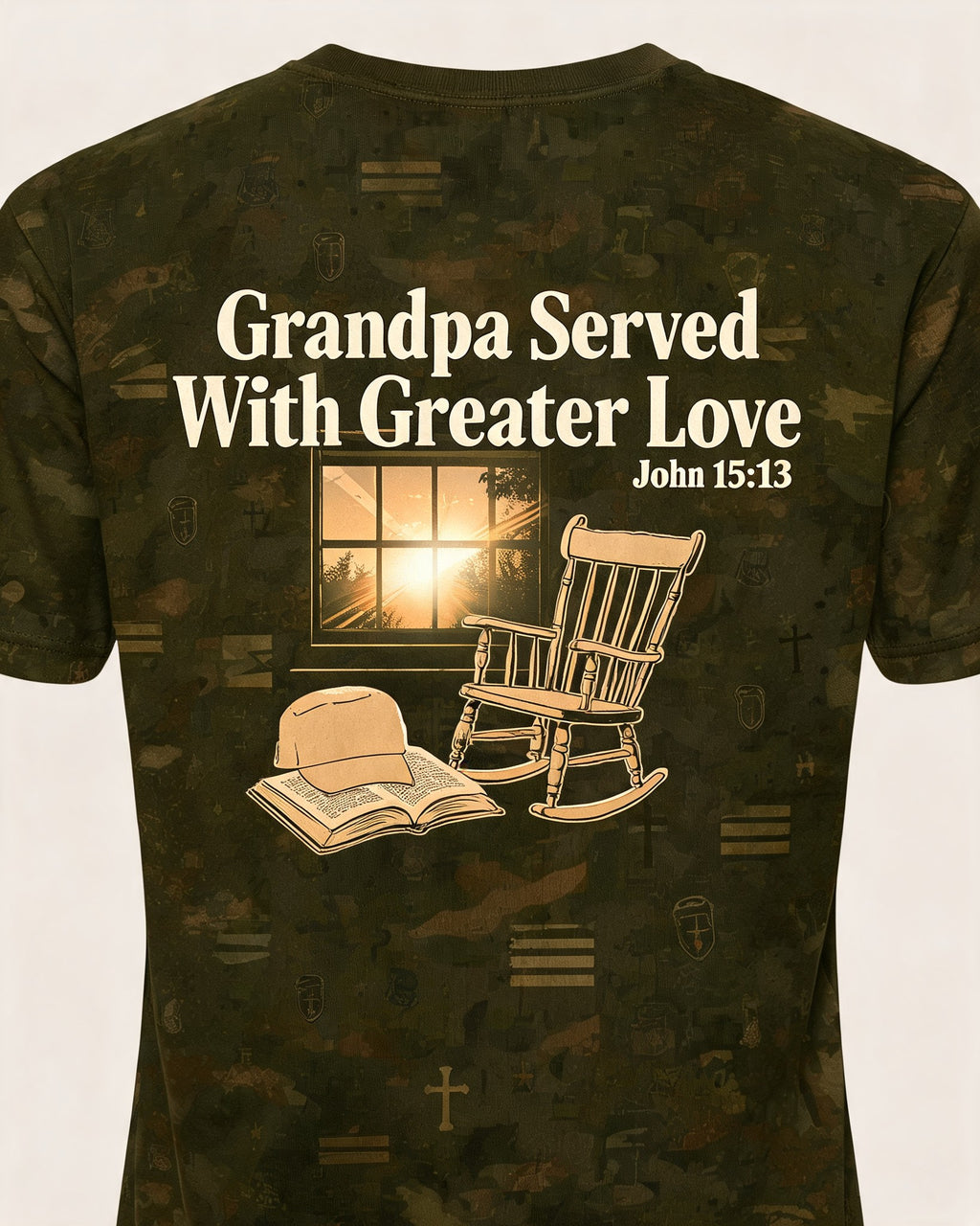 Grandpa Christian Veteran Greater Love AOP T-shirt
