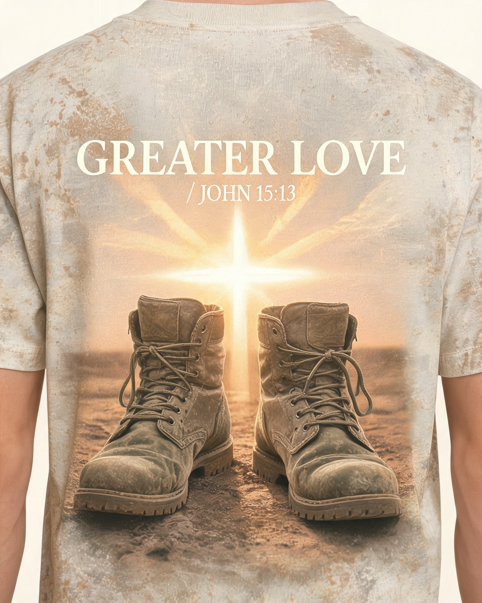 Christian Veteran Shirt Greater Love Empty Boots AOP T-shirt