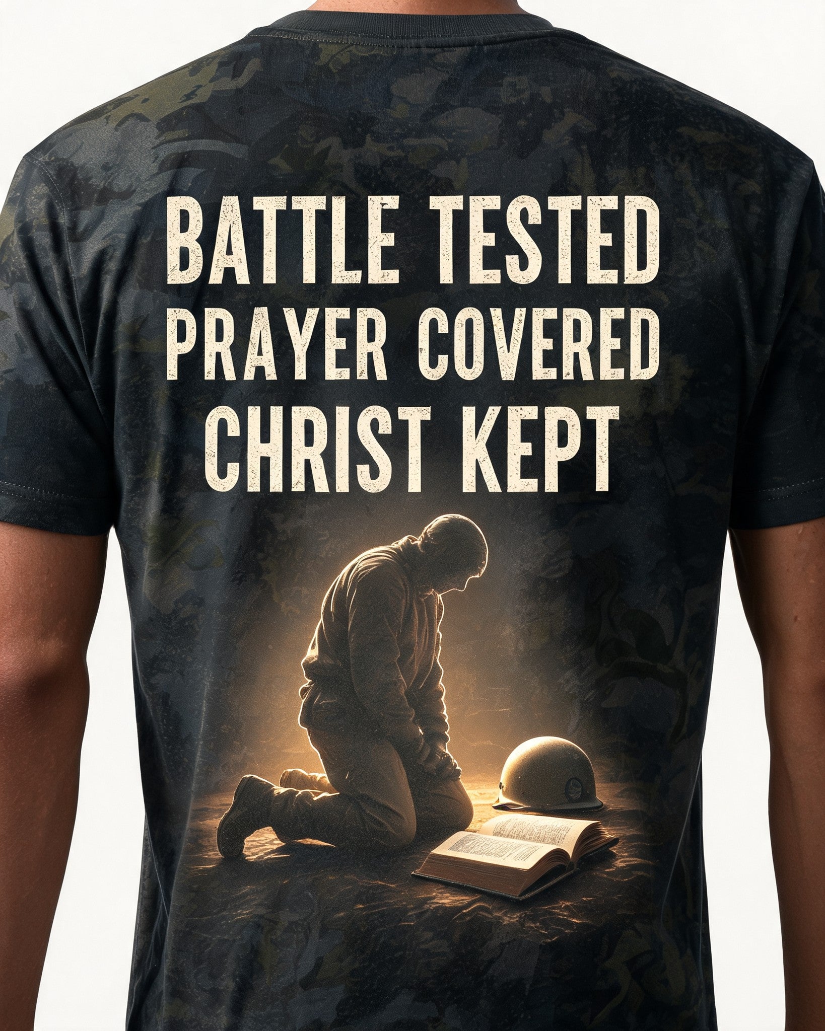 Christian Veteran Prayer Warrior Shirt Battle Tested AOP T-shirt