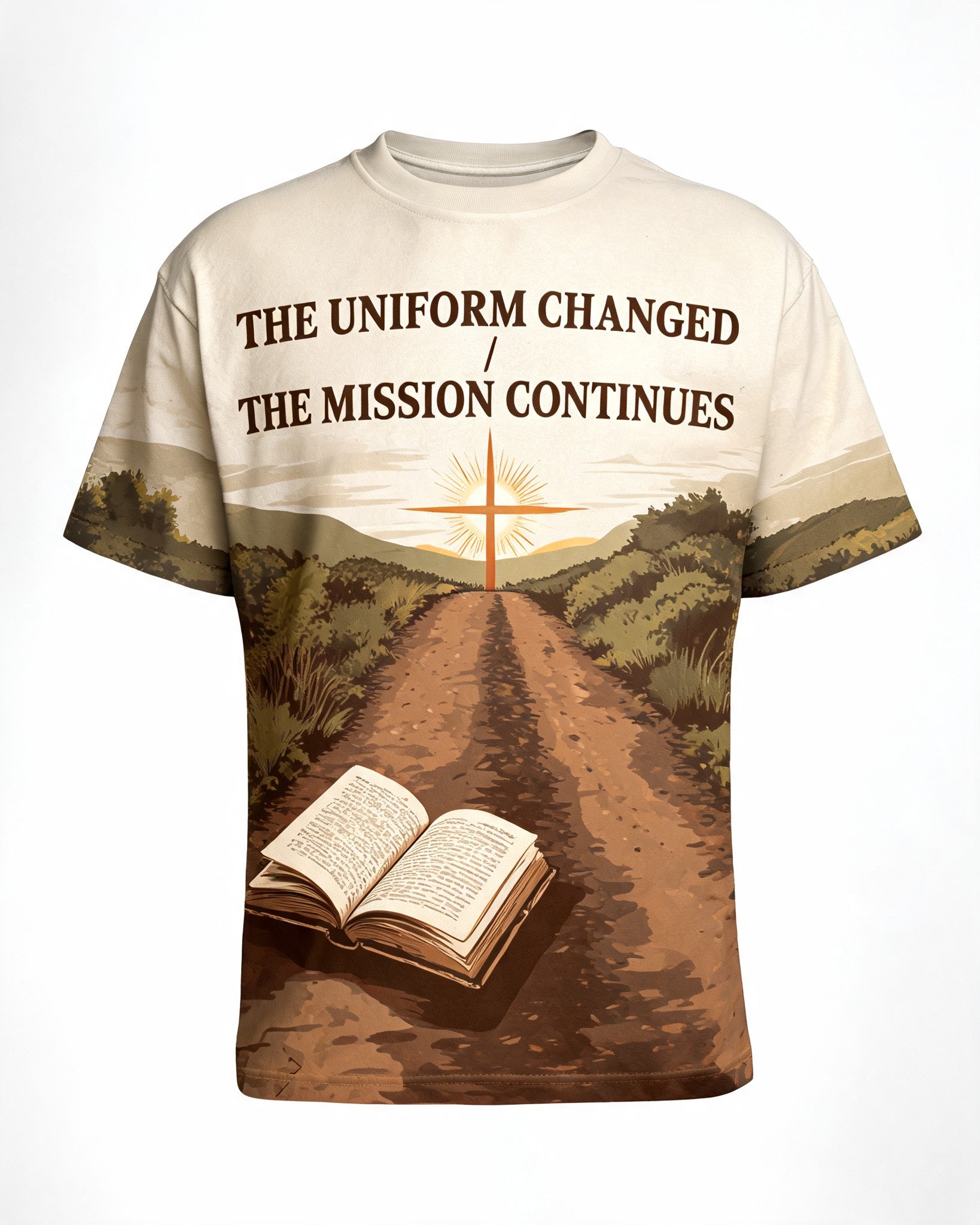 Christian Veteran Gift Shirt Uniform Changed Mission Continues AOP T-shirt