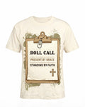 Mens Christian Shirts Funny Veteran Church Roll Call AOP T-shirt