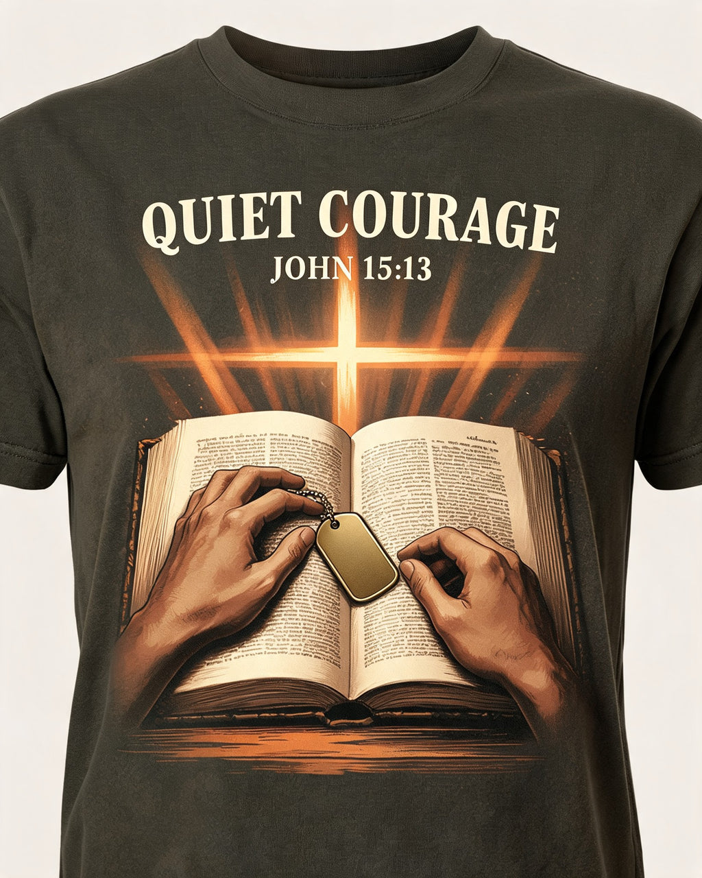 Christian Veteran Shirt John 15 13 Quiet Courage AOP T-shirt