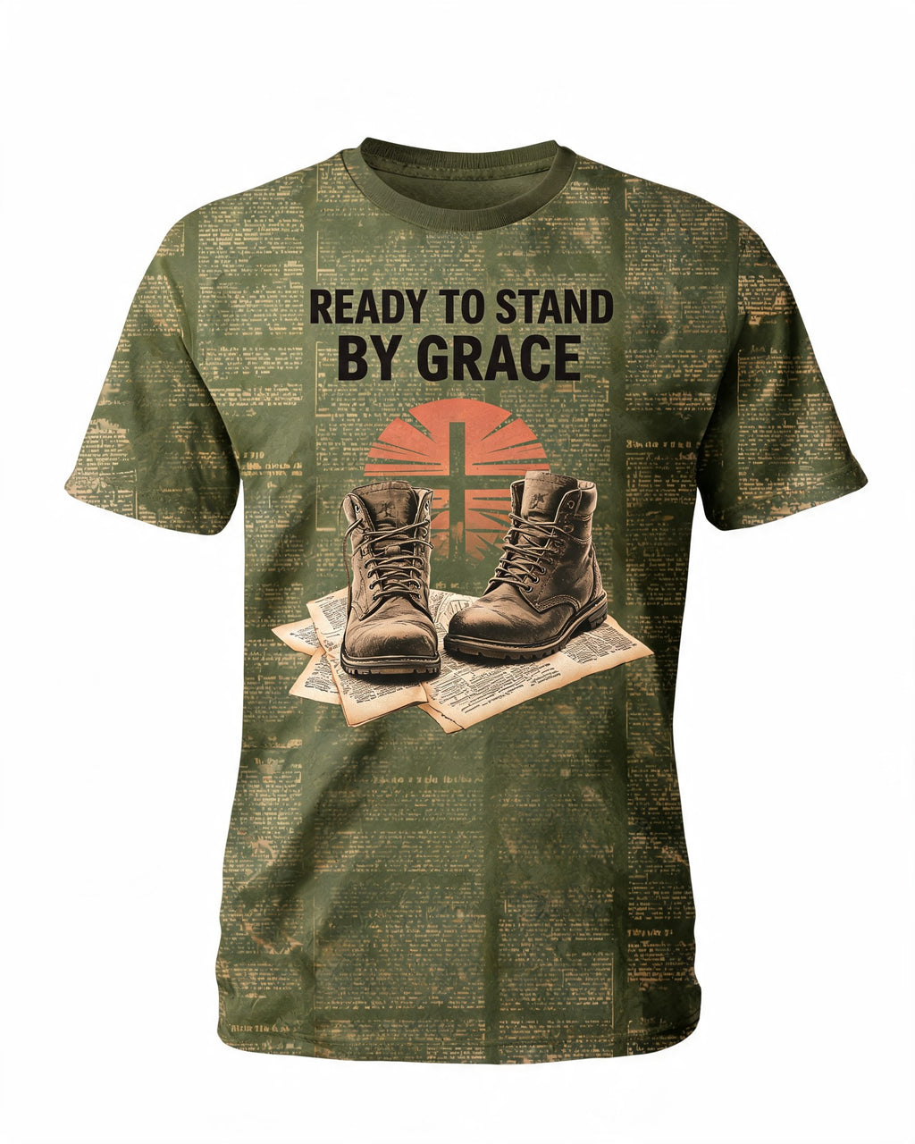 Mens Christian Veteran Shirt Ready To Stand By Grace Short-sleeve AOP T-shirt