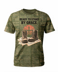Mens Christian Veteran Shirt Ready To Stand By Grace Short-sleeve AOP T-shirt