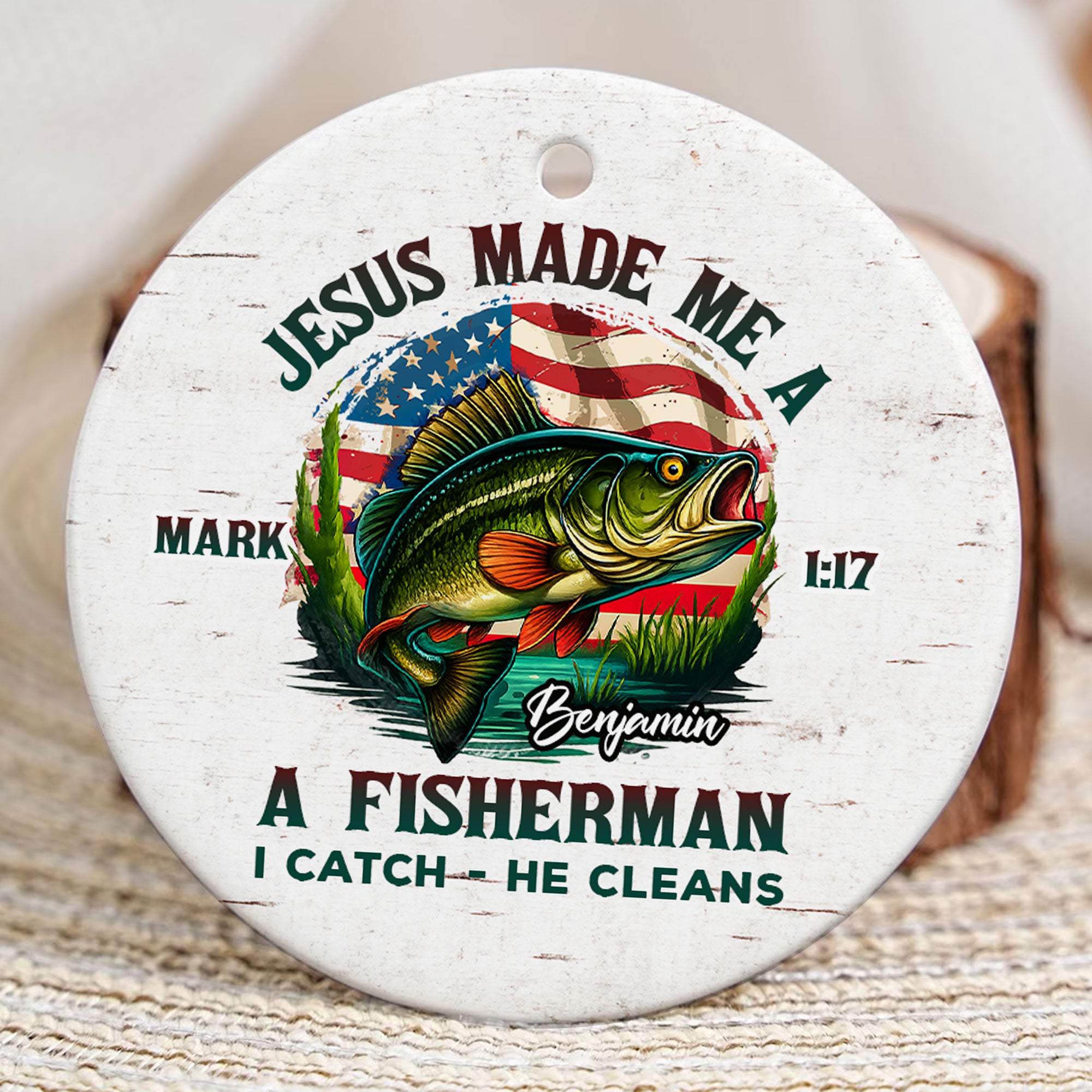 Jesus Made Me A Fisherman Personalized Ceramic Ornament, Custom Name