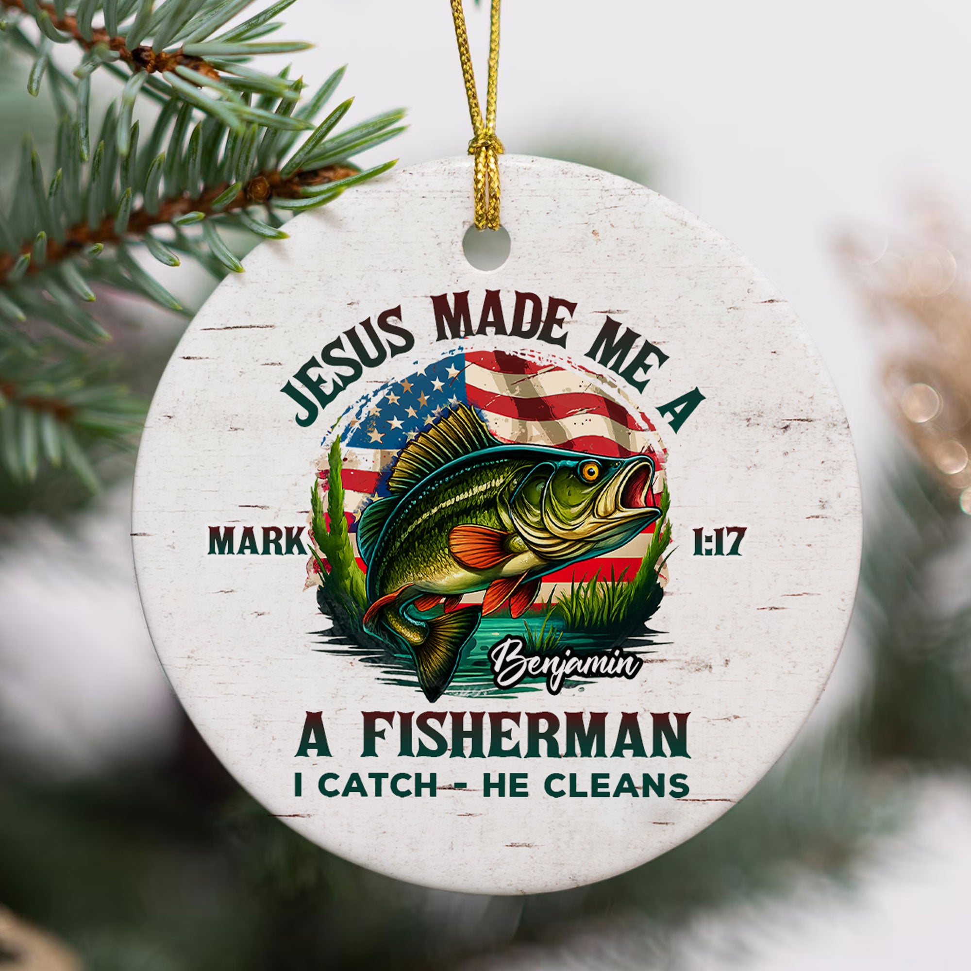 Jesus Made Me A Fisherman Personalized Ceramic Ornament, Custom Name