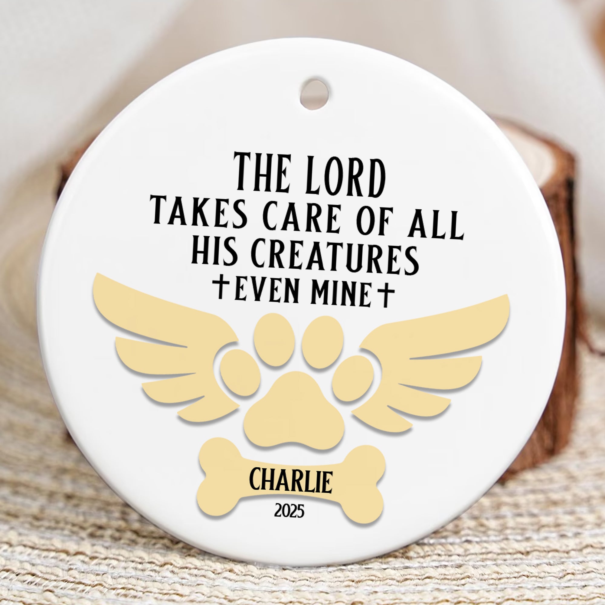 The Lord Takes Care Of All His Creature Personalized Ceramic Ornament, Custom Dog Name (Copy)