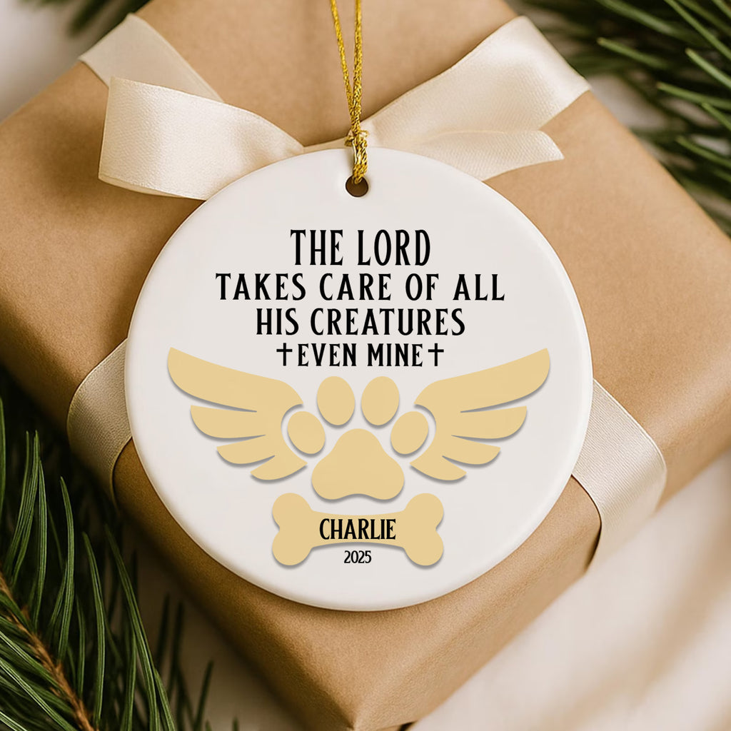 The Lord Takes Care Of All His Creature Personalized Ceramic Ornament, Custom Dog Name (Copy)