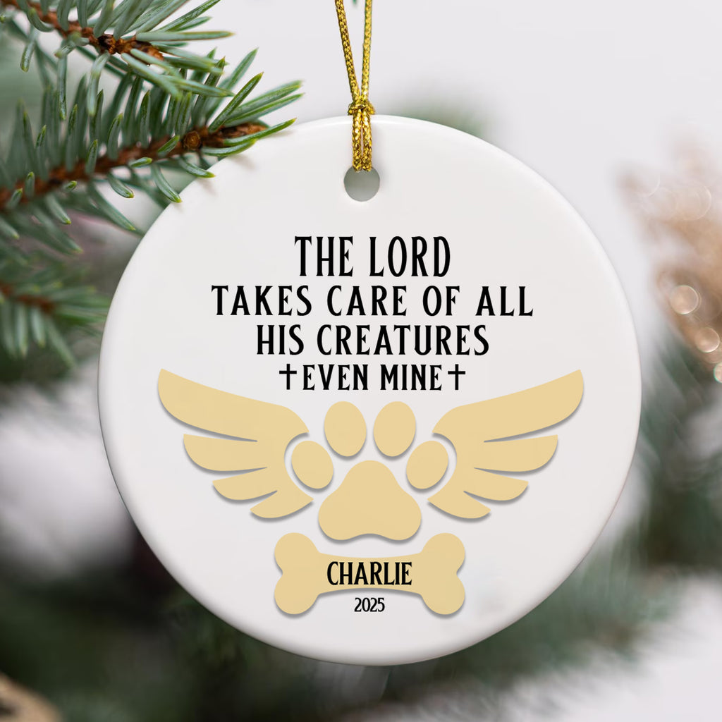 The Lord Takes Care Of All His Creature Personalized Ceramic Ornament, Custom Dog Name (Copy)