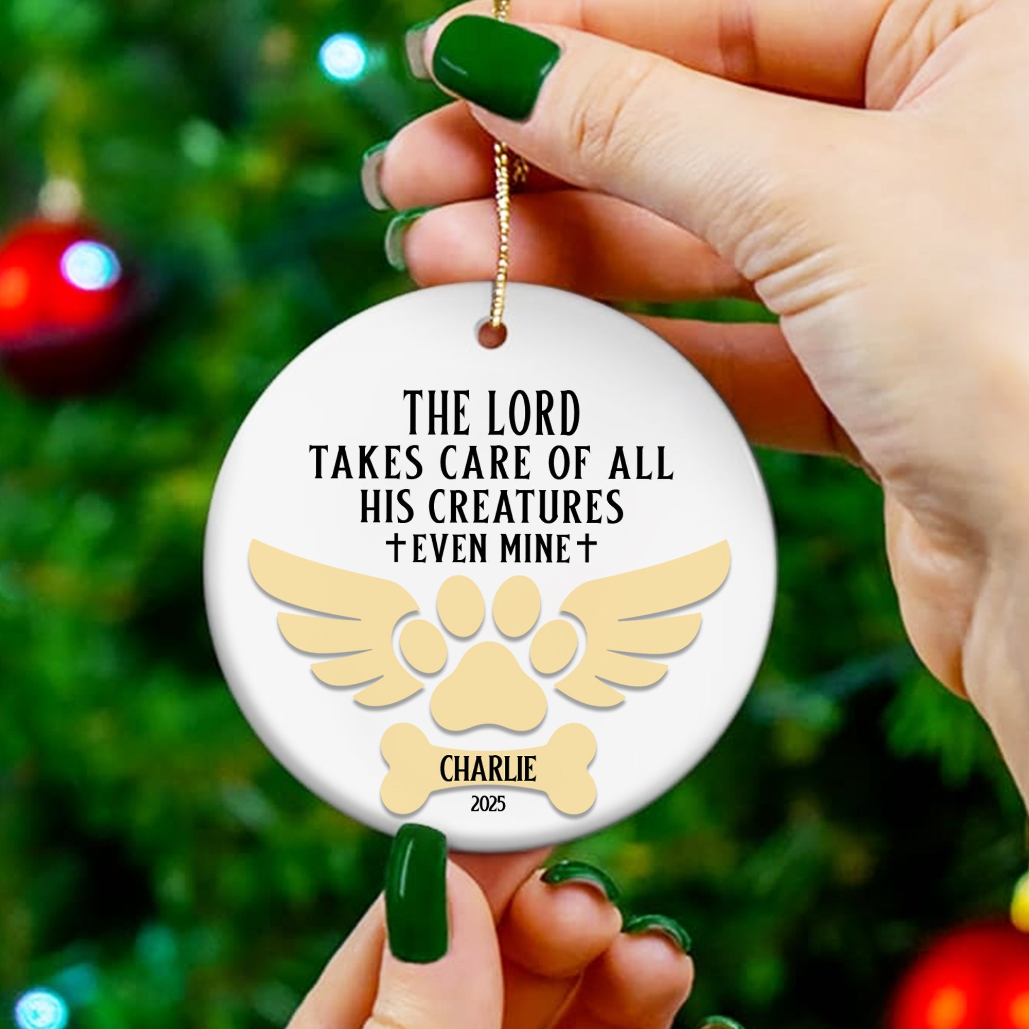 The Lord Takes Care Of All His Creature Personalized Ceramic Ornament, Custom Dog Name (Copy)
