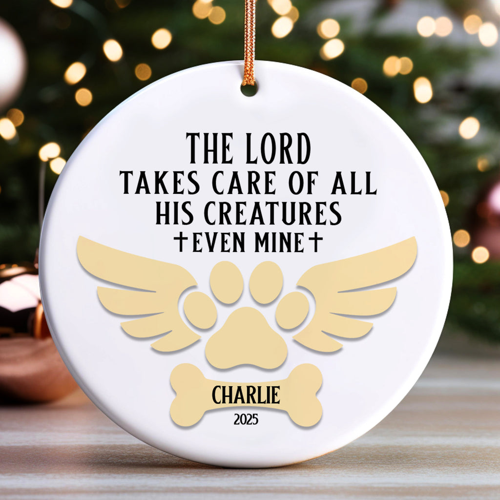 The Lord Takes Care Of All His Creature Personalized Ceramic Ornament, Custom Dog Name (Copy)
